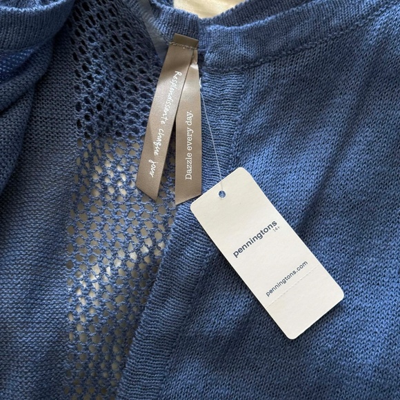 CARDIGAN, OPEN FRONT, LINEN BLEND, DUTCH BLUE, SZ 4X, OPEN LATTICE ACCENTS - Picture 7 of 9